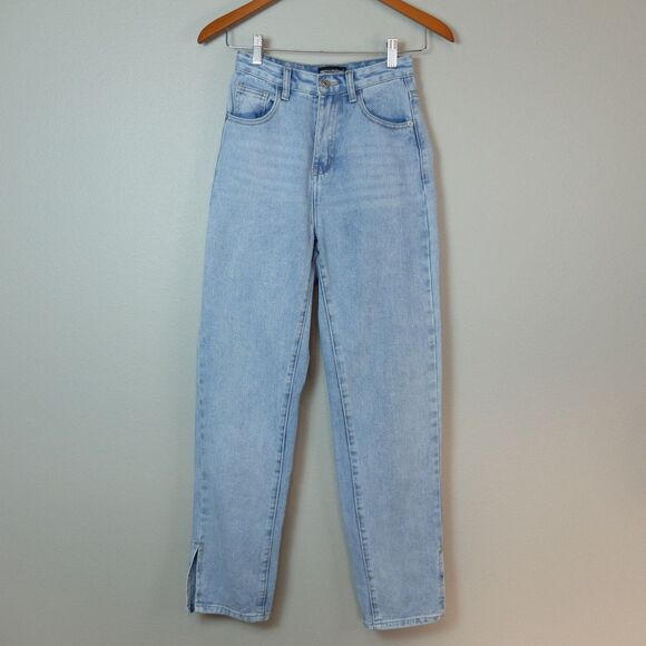 PrettyLittleThing Bright Blue Split Hem Jeans Size 00 - Picture 1 of 9